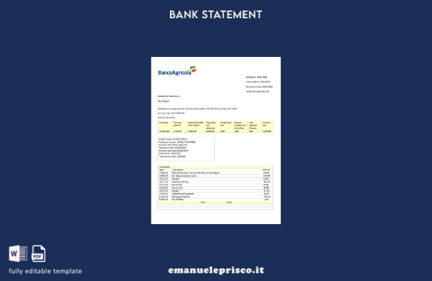 stile verificato Estratto conto bancario Banco Agricola della Repubblica Dominic